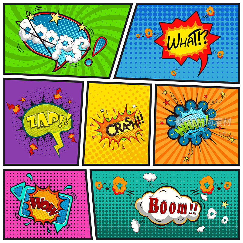 Comic speech bubbles background divided by lines illustation
